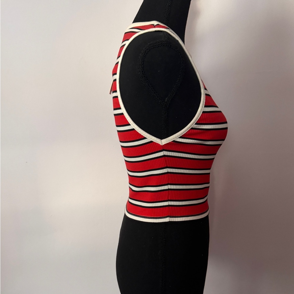 Alice + Olivia Red and Black Striped Ribbed Tank with Cream Trim - Picture 2 of 4
